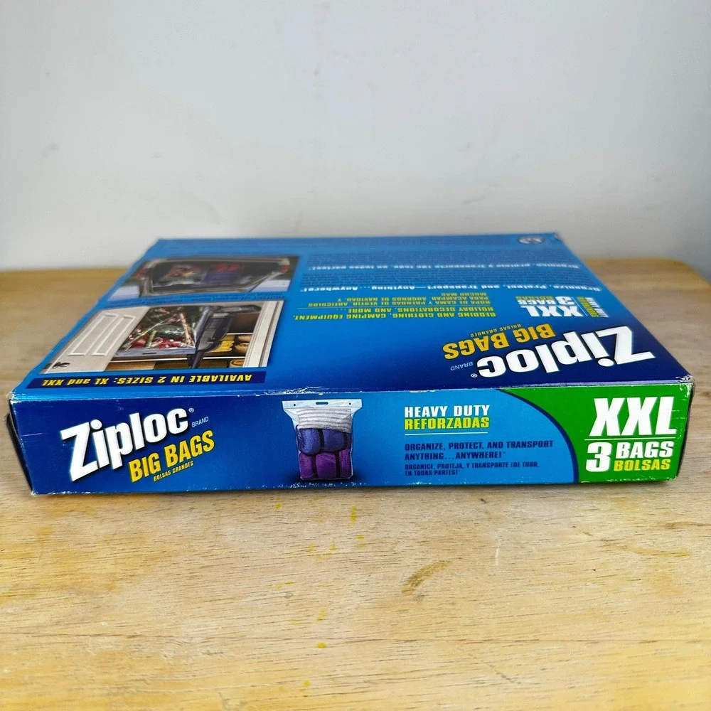 Ziploc Big Bags XXL 3 Count Heavy Duty Storage Bags 2ft x 2.7ft NEW OPEN BOX NOS